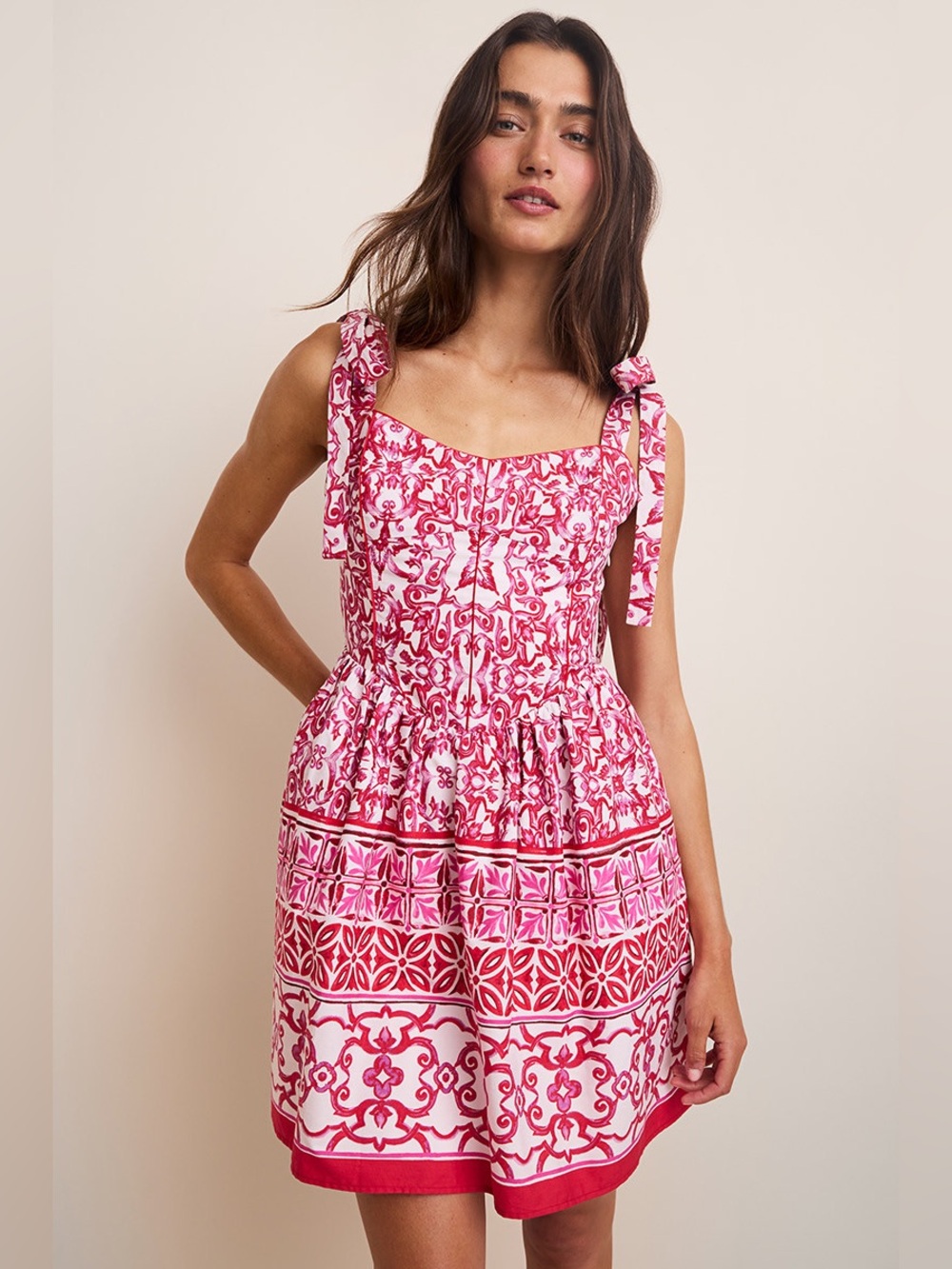 Francesca's NWT Rosalie Tile Print‎ Mini Dress - Red